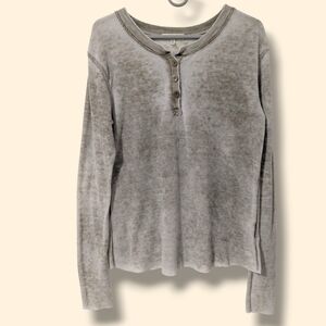 Truly Madly Deeply Heather Grey Green Long Sleeve Waffle Knit Button Henley M